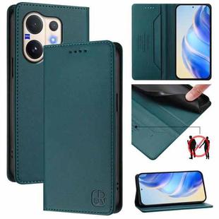 For vivo V60 5G Curved Global RC01 Dual-Folded Magnetic Suction RFID Leather Phone Case(Dark Green)