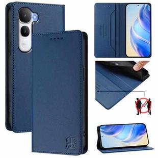 For vivo Y400 5G Global RC01 Dual-Folded Magnetic Suction RFID Leather Phone Case(Dark Blue)