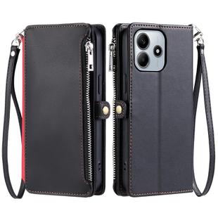 For Redmi Note 14 4G EU 164.84mm Leather Stitching Multi-card Slot Zipper Phone Case(Black)