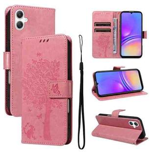 For Samsung Galaxy A06 5G / 4G Tree & Cat Embossed Pattern Flip Leather Phone Case(Pink)