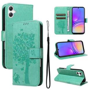 For Samsung Galaxy A07 5G Tree & Cat Embossed Pattern Flip Leather Phone Case(Green)