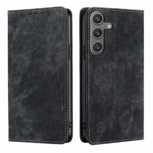 For Samsung Galaxy S25 5G RFID Anti-theft Brush Magnetic Leather Phone Case(Black)