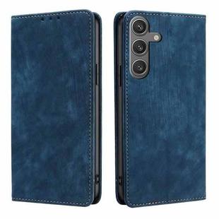 For Samsung Galaxy S25 5G RFID Anti-theft Brush Magnetic Leather Phone Case(Blue)