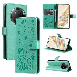 For Honor X9C 5G Global Cat Bee Embossing Pattern Shockproof Leather Case(Green)