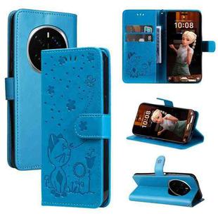 For Honor Magic7 Pro Cat Bee Embossing Pattern Shockproof Leather Case(Blue)