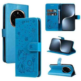 For Honor Magic7 Cat Bee Embossing Pattern Shockproof Leather Case(Blue)