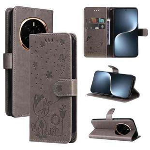 For Honor Magic7 Cat Bee Embossing Pattern Shockproof Leather Case(Grey)