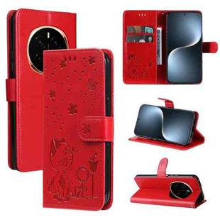 For Honor Magic7 Cat Bee Embossing Pattern Shockproof Leather Case(Red)