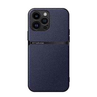 For iPhone 16 Pro Max Litchi Leather Magnetic Full Coverage Shockproof Phone Case(Navy Blue)