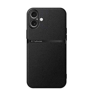 For iPhone 16 Plus Litchi Leather Magnetic Full Coverage Shockproof Phone Case(Black)