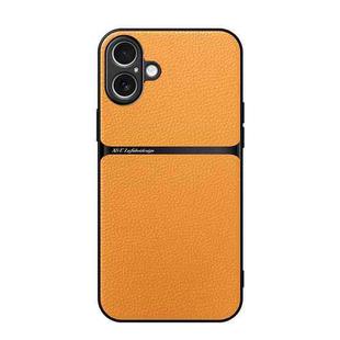 For iPhone 16 Plus Litchi Leather Magnetic Full Coverage Shockproof Phone Case(Yellow)