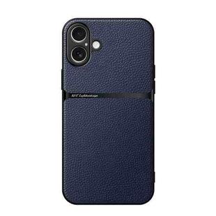 For iPhone 16 Plus Litchi Leather Magnetic Full Coverage Shockproof Phone Case(Navy Blue)