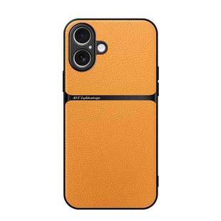 For iPhone 16 Litchi Leather Magnetic Full Coverage Shockproof Phone Case(Yellow)