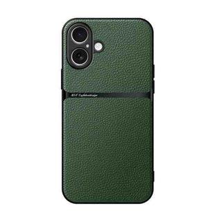 For iPhone 16 Litchi Leather Magnetic Full Coverage Shockproof Phone Case(Green)