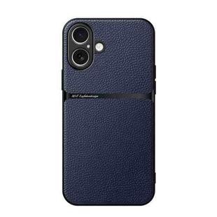 For iPhone 16 Litchi Leather Magnetic Full Coverage Shockproof Phone Case(Navy Blue)