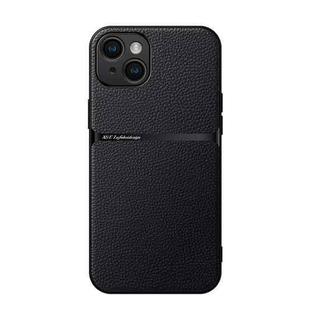 For iPhone 15 Plus Litchi Leather Magnetic Full Coverage Shockproof Phone Case(Black)