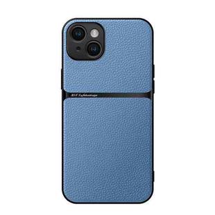 For iPhone 15 Plus Litchi Leather Magnetic Full Coverage Shockproof Phone Case(Blue)