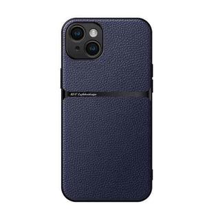 For iPhone 15 Plus Litchi Leather Magnetic Full Coverage Shockproof Phone Case(Navy Blue)