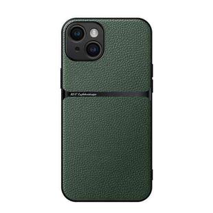 For iPhone 15 Litchi Leather Magnetic Full Coverage Shockproof Phone Case(Green)