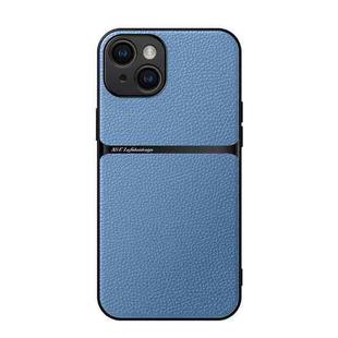 For iPhone 15 Litchi Leather Magnetic Full Coverage Shockproof Phone Case(Blue)