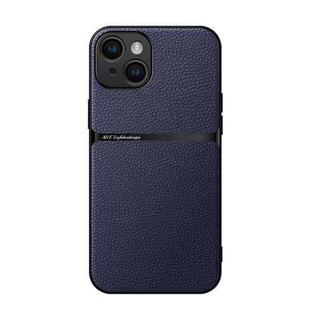 For iPhone 15 Litchi Leather Magnetic Full Coverage Shockproof Phone Case(Navy Blue)