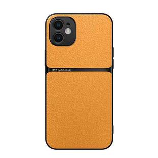 For iPhone 12 Litchi Leather Magnetic Full Coverage Shockproof Phone Case(Yellow)