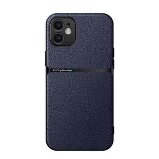 For iPhone 12 Litchi Leather Magnetic Full Coverage Shockproof Phone Case(Navy Blue)