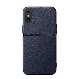 For iPhone X / XS Litchi Leather Magnetic Full Coverage Shockproof Phone Case(Navy Blue)