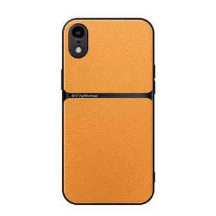 For iPhone XR Litchi Leather Magnetic Full Coverage Shockproof Phone Case(Yellow)