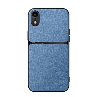 For iPhone XR Litchi Leather Magnetic Full Coverage Shockproof Phone Case(Blue)