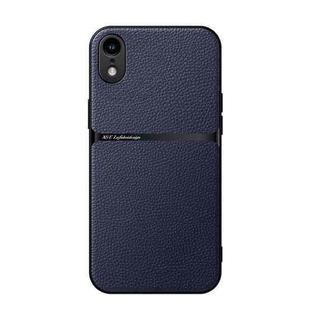 For iPhone XR Litchi Leather Magnetic Full Coverage Shockproof Phone Case(Navy Blue)