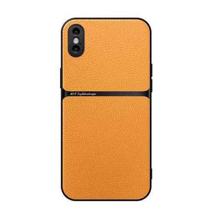 For iPhone XS Max Litchi Leather Magnetic Full Coverage Shockproof Phone Case(Yellow)