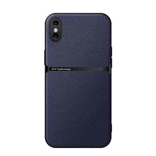 For iPhone XS Max Litchi Leather Magnetic Full Coverage Shockproof Phone Case(Navy Blue)