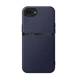 For iPhone 16e Litchi Leather Magnetic Full Coverage Shockproof Phone Case(Navy Blue)