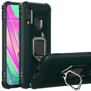 For Motorola E (2020) Carbon Fiber Protective Case with 360 Degree Rotating Ring Holder(Green)