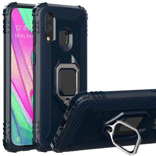 For Motorola E (2020) Carbon Fiber Protective Case with 360 Degree Rotating Ring Holder(Blue)