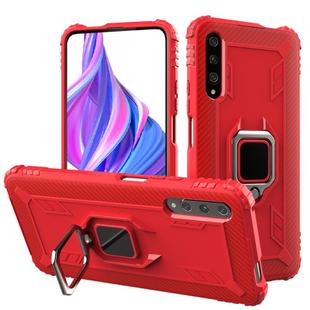 For Huawei Enjoy 10E Carbon Fiber Protective Case with 360 Degree Rotating Ring Holder(Red)