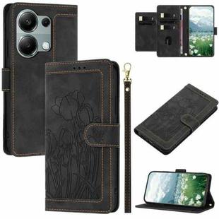 For Redmi Note 13 Pro 5G Tulips Embossed Leather Phone Case with Lanyard(Black)