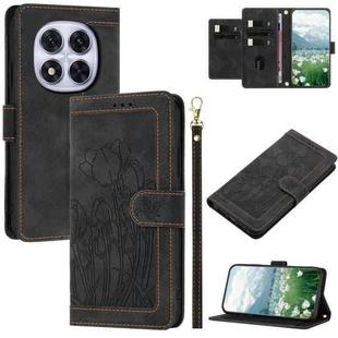 For Redmi Note 14 Pro+ 5G Tulips Embossed Leather Phone Case with Lanyard(Black)