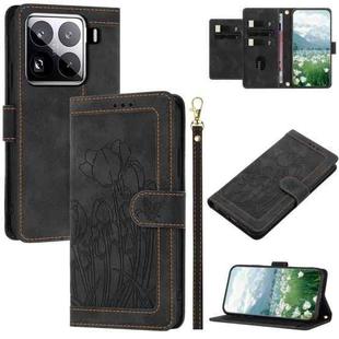 For Xiaomi 15 Pro Tulips Embossed Leather Phone Case with Lanyard(Black)