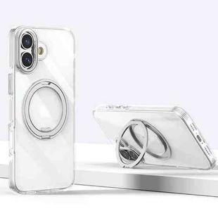 For iPhone 16 Plus Gear Plating PC 360 Ring Holder Magsafe Phone Case(Transparent)