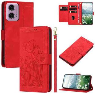 For Motorola Edge 50 Fusion Tulips Embossed Leather Phone Case with Lanyard(Red)