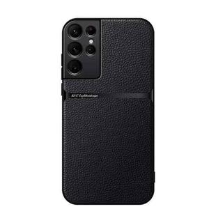 For Samsung Galaxy S21 Ultra 5G Litchi Leather Magnetic Full Coverage Shockproof Phone Case(Black)