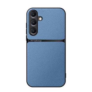 For Samsung Galaxy S25 5G Litchi Leather Magnetic Full Coverage Shockproof Phone Case(Blue)