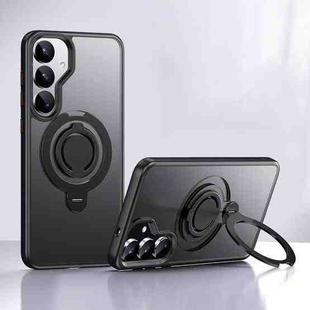 For Samsung Galaxy S25 5G Frosted MagSafe Phone Case with 360 Degree Rotating Holder(Black)