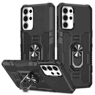 For Samsung Galaxy S25 Ultra 5G Ring Holder Armor Hybrid Phone Case(Black)