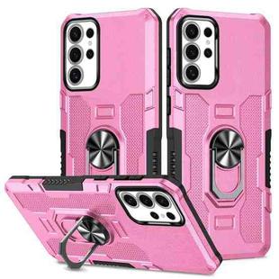 For Samsung Galaxy S25 Ultra 5G Ring Holder Armor Hybrid Phone Case(Pink)