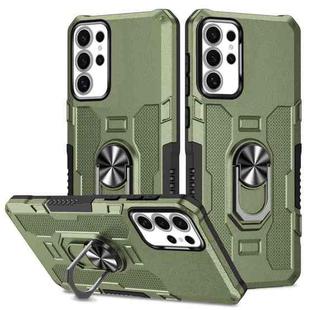 For Samsung Galaxy S25 Ultra 5G Ring Holder Armor Hybrid Phone Case(Green)