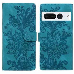 For Google Pixel 7 Pro Lace Floral Embossed Magnetic Buckle PU Phone Case With Wrist Strap(Green)