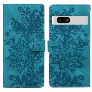 For Google Pixel 7A Lace Floral Embossed Magnetic Buckle PU Phone Case With Wrist Strap(Green)